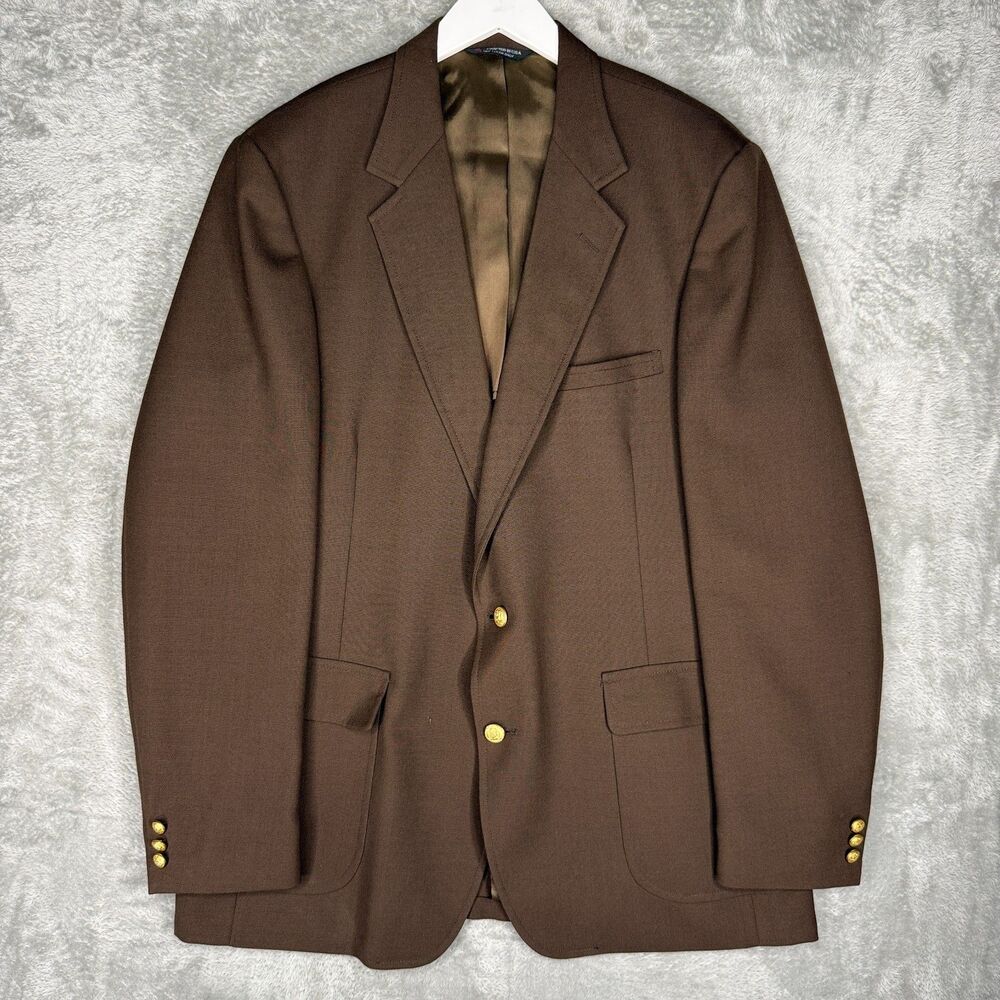 Vintage Hardwick Clothes Blazer Mens 46XL Brown Two Button Gold Sport Coat USA